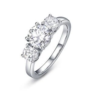 925 Sterling Silver Classic Moissanite 3-Stone Ring, Fine Engagement Ring